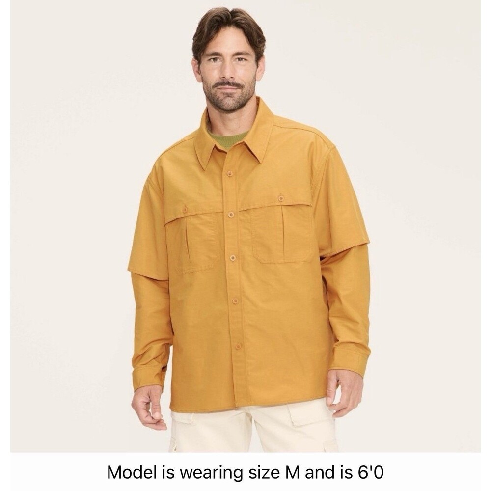 Men's Long Sleeve Collared Button-Down Fishing Shirt - Woolrich Gold Large NEW